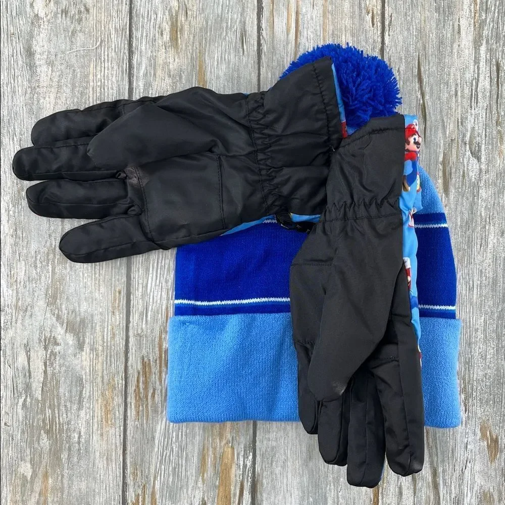 Super Mario & Sonic The Hedgehog Beanie Hat & Gloves 4-Piece Set